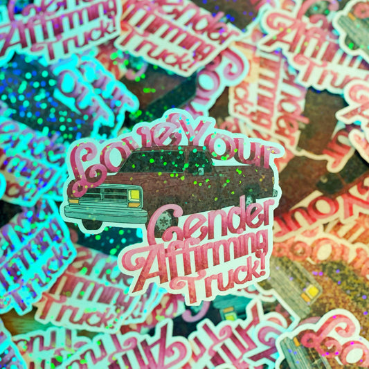 Gender Affirming Truck glitter sticker