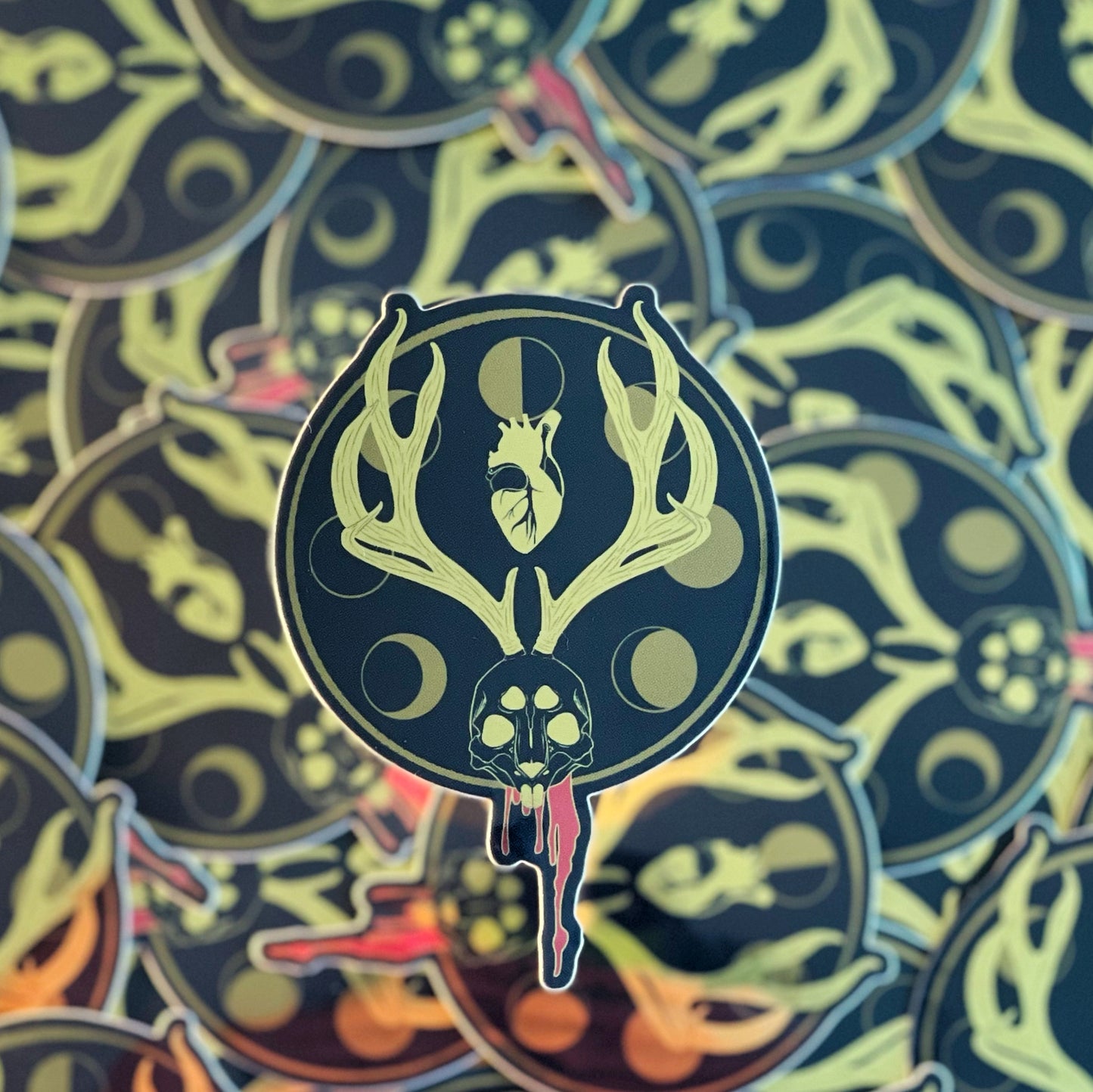 Mystic Forest : Decayed Jackalope skull Mirror Vinyl sticker