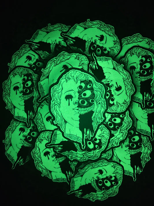 Group of demonic cherub stickers glowing