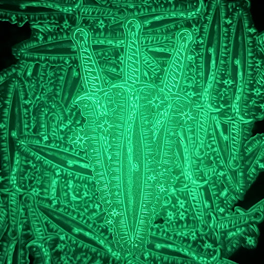 Glowing sticker of Sting of Lord of the rings and he hobbit fame.